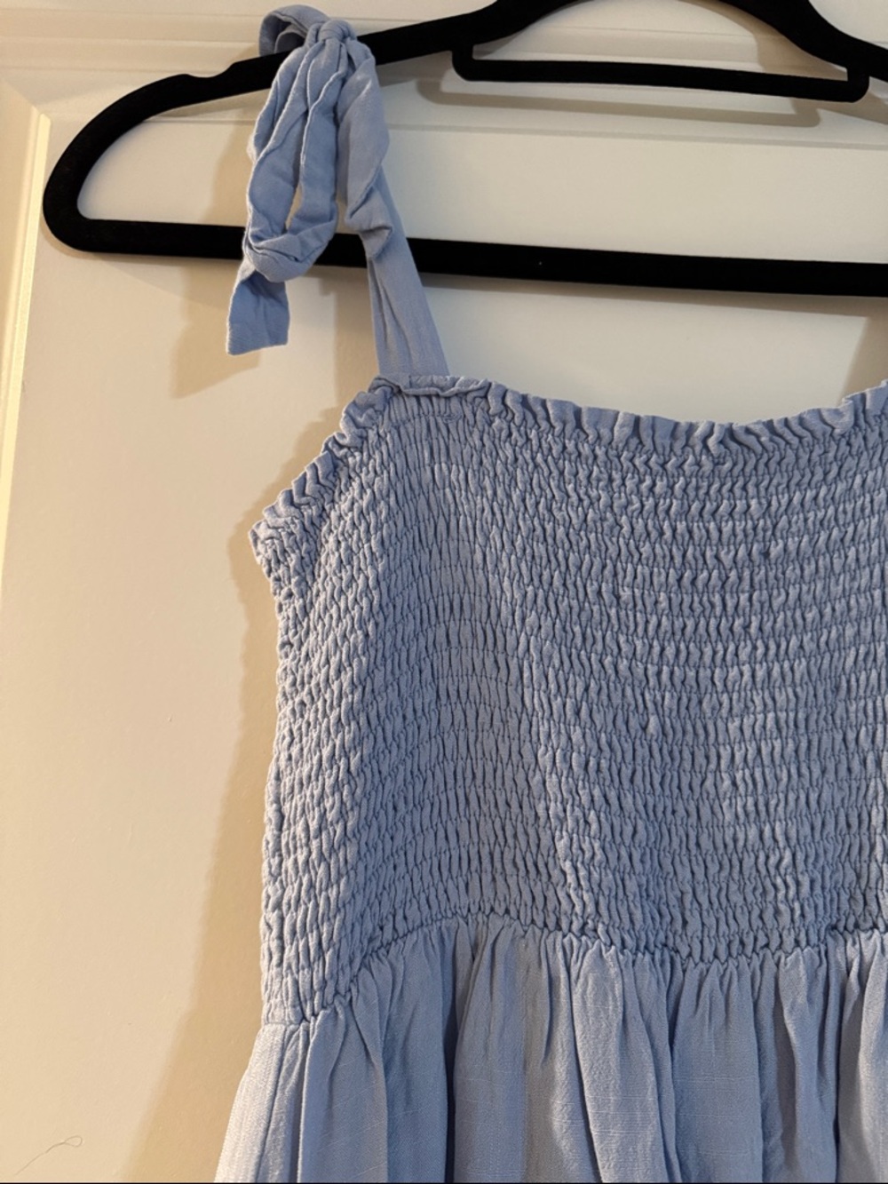 Light Blue Smocked Sundress with Tie Straps - Picture 2 of 4